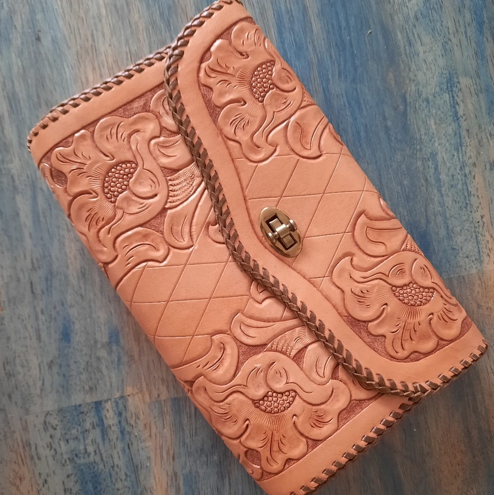 Tooled Leather Clutch Purse